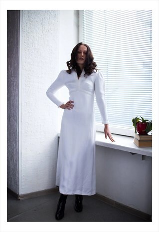 VTG 60S WHITE MINIMALIST VOGUE COUTURE WEDDING DRESS