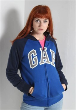Vintage Gap Fleece Lined Spell Out Hoodie Blue