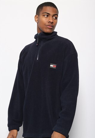 VINTAGE TOMMY HILFIGER 1/4 ZIP LOGO FLEECE BLUE