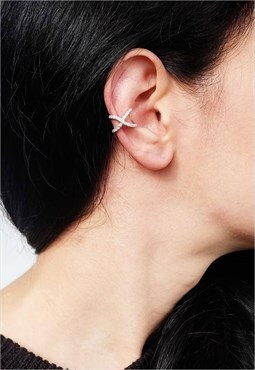 CZ X Cross Ear Cuff Earring Women Sterling Silver Earring