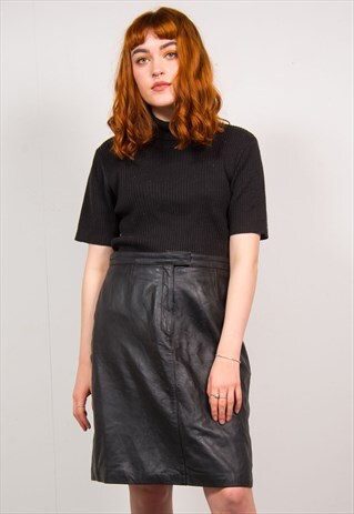 VINTAGE 90'S BLACK LEATHER PENCIL SKIRT