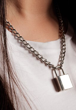 Women Padlock Necklace Chain in Silver