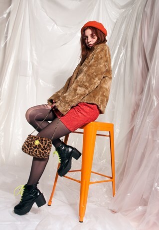 VINTAGE FAUX FUR COAT 90S FLUFFY FURRY BROWN GRUNGE JACKET