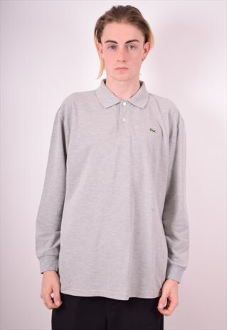 LACOSTE MENS VINTAGE POLO SHIRT LONG SLEEVE XL GREY 90S