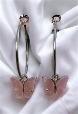 Lilac Butterfly Hoop Earrings