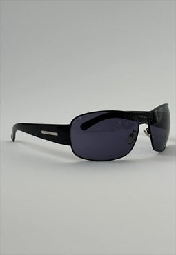 Prada Sunglasses Vintage 90s Aviator Black Logo Shield 