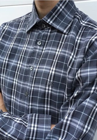 MENS BURBERRY SHIRT WHITE BLUE CHECKED LONG SLEEVE TOP