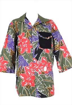Vintage Hawaiian Shirt 70s Tropical Button Up 3/4 Sleeve