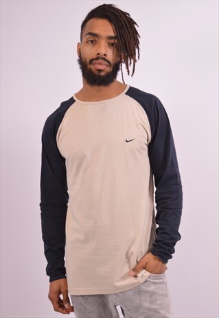 NIKE MENS VINTAGE TOP LONG SLEEVE LARGE BEIGE 90S