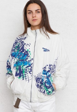 VINTAGE WHITE BLUE REEBOK TRACK JACKET