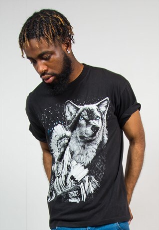90'S WOLF NATIVE AMERICAN DREAM CATCHER T-SHIRT