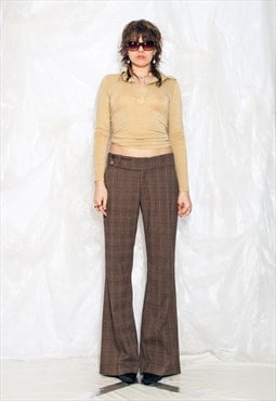 Vintage Y2K Flare Pants in Brown Plaid