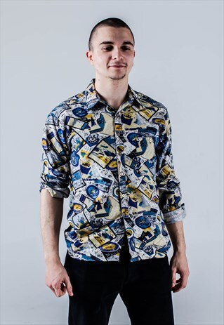 VINTAGE 90S LONGSLEEVE CRAZY PATTERN SHIRT IN MULTICOLOUR