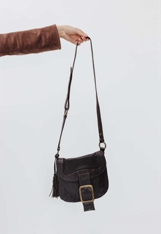 Vintage Y2K Cavalli Style Leather Crossed Bag