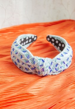 Baby Blue Sprinkle Beaded Twist Knot Headband