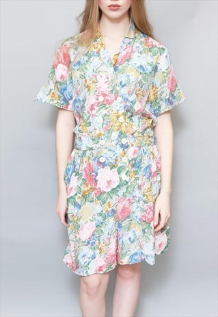 VINTAGE 1990'S AMAZING WATERCOLOUR FLORAL PRINT PLAYSUIT