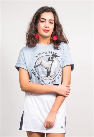 VINTAGE 90'S BLUE CROPPED WISCONSIN USA CONSERVATION T-SHIRT