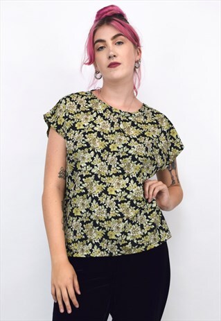 VINTAGE 80S BLACK & GREEN PRINT TOP
