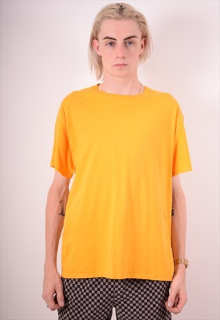 CHAMPION MENS VINTAGE T-SHIRT TOP LARGE YELLOW 90S