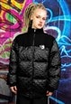 Fleece bomber faux leather puffer shiny heart jacket black