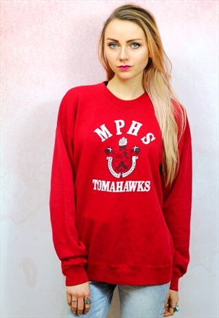 1990S VINTAGE RED TOMAHAWKS AMERICAN SWEATER