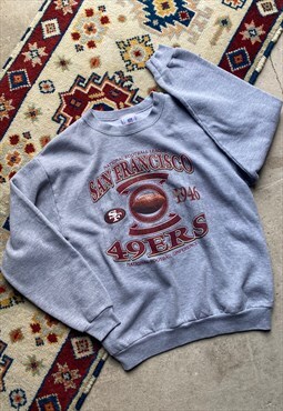 90s Vintage Grey 49ers Unisex Graphic Sweatshirt - Medium -