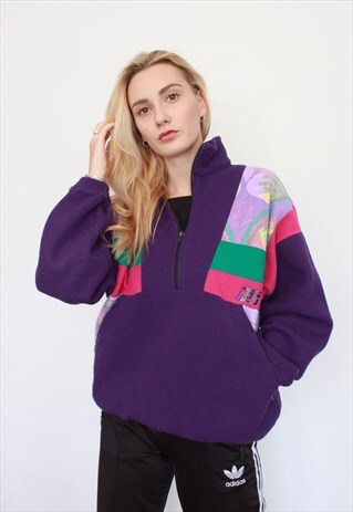 VINTAGE 90S ABSTRACT PATTERN 1/4 ZIP OVERSIZED FLEECE JACKET