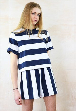 BLUE N WHITE STRIPED SHORTS CO-ORD
