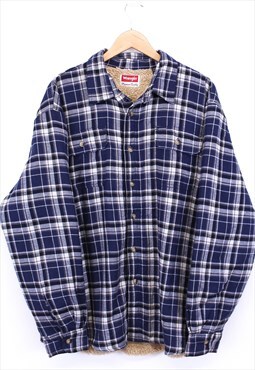 Vintage Wrangler Jacket Navy White Check Button Up Fur Lined