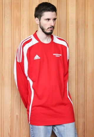 VINTAGE 1990S RED LONG-SLEEVED ADIDAS FOOTBALL SHIRT