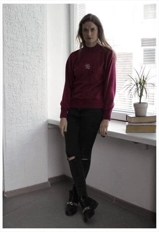VINTAGE 90'S CHERRY RED HIGH NECK KNITTED JUMPER