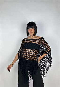 Vintage 90s Boho Crochet Poncho