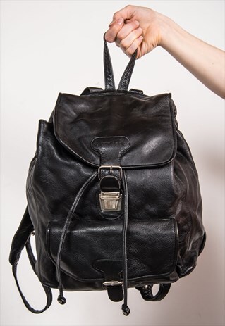 VINTAGE LARGE BLACK LEATHER RUCKSACK BACKPACK