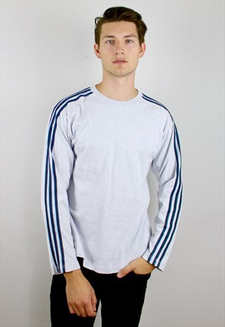 VINTAGE 90S ADIDAS LONG SLEEVE LOGO T-SHIRT GREY