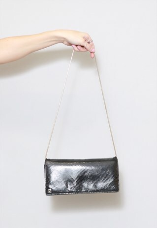 VINTAGE 1980'S PETITE BLACK MOC SNAKE SHOULDER BAG