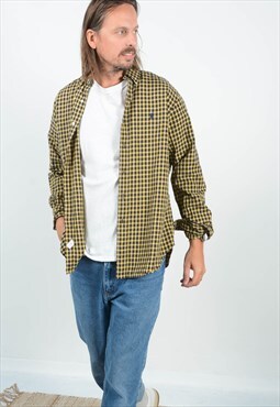 Vintage 90s Ralph Lauren Mod Shirt in Yellow Check Size L
