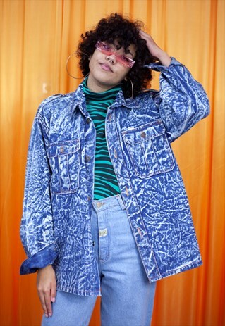 VINTAGE 80S DENIM JACKET LEVI'S BLUE WHITE ACID WASHED