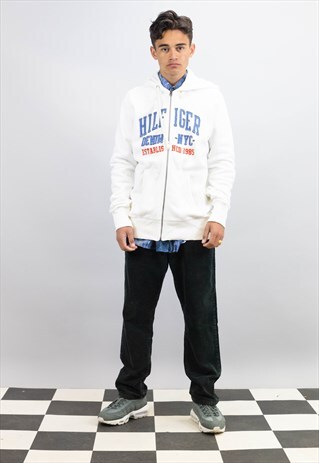 ECRU TOMMY HILFIGER ZIP-UP HOODED SWEATSHIRT