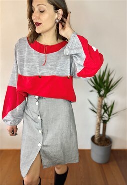 1980's vintage red and grey color blocked sweatshirt