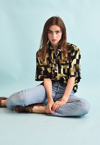 90'S RETRO FESTIVAL ABSTRACT PRINT SILK DADS BLOUSE