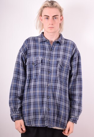 LEVI'S MENS VINTAGE FLANNEL SHIRT XL BLUE CHECK 90S