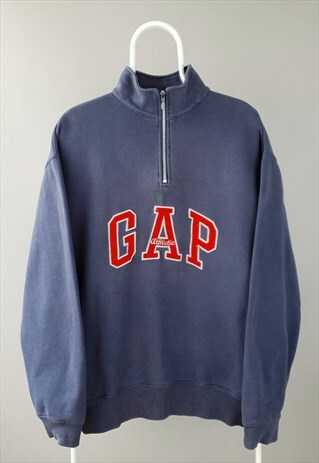 VINTAGE GAP 1/4 ZIP SWEATSHIRT BLUE RED SPELLOUT LOUNGEWEAR