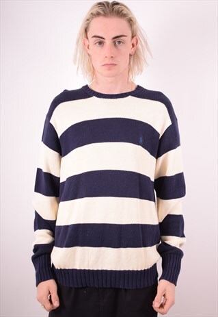 POLO RALPH LAUREN MENS VINTAGE JUMPER SWEATER LARGE BLUE 90S