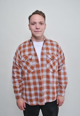 Plaid flannel shirt, vintage check print men's button down