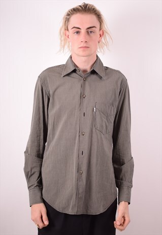 LEVI'S MENS VINTAGE SHIRT LARGE GREY STRIPES 90S