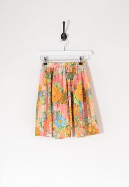Vintage Pleated Patterned Mini Skirt Peach W26 BV8940