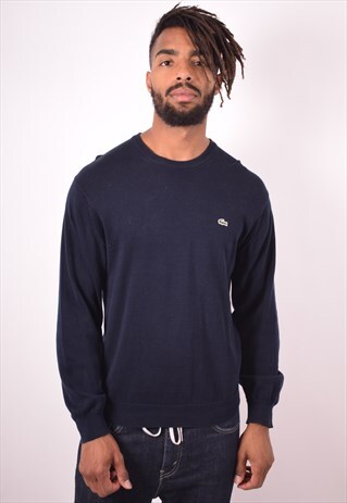 LACOSTE MENS VINTAGE JUMPER SWEATER MEDIUM NAVY BLUE 90S
