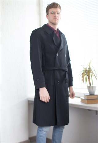 VINTAGE 70'S BELTED TRENCH COAT IN BLACK