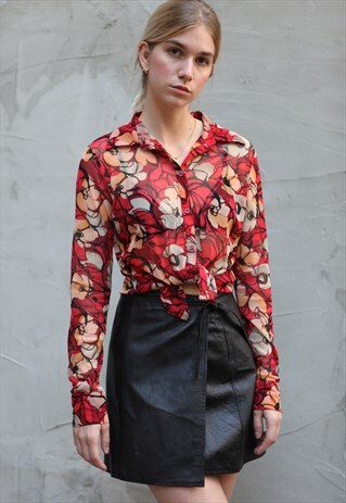 VINTAGE Y2K RAVE TECHNO PATTERNED SHIRT BLOUSE