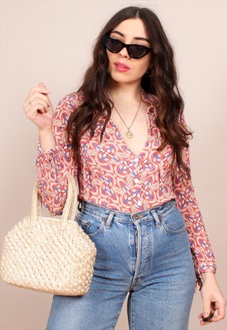 VINTAGE 70S ABSTRACT TILE PRINT BLOUSE